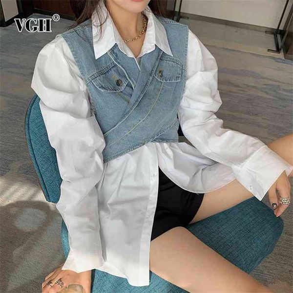 

streetwear denim vest for women notched sleeveless crop backless slim fit vests female summer fashion 210531, Black;white