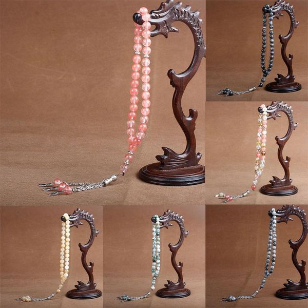 

8mm natural stone crystal agates bead tassel pendant 33 prayer beads islamic muslim tasbih mohammed rosary for women men beaded, strands, Black