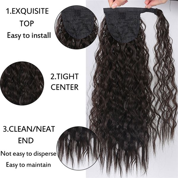 

22 inches deep wave synthetic ponytail wrap around ponytails simulation human hair extensions bundles in 11 colors aosi22p, Black
