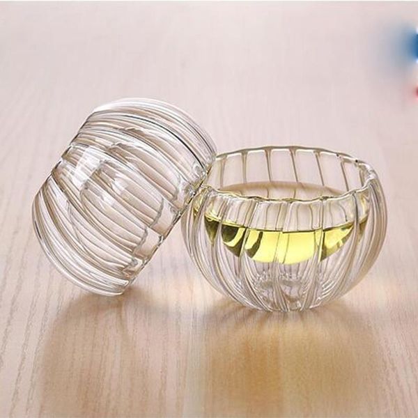 

wine glasses flower teacup glass household office gongfu tea cup small transparent double thickened belt handle heat-resisting white