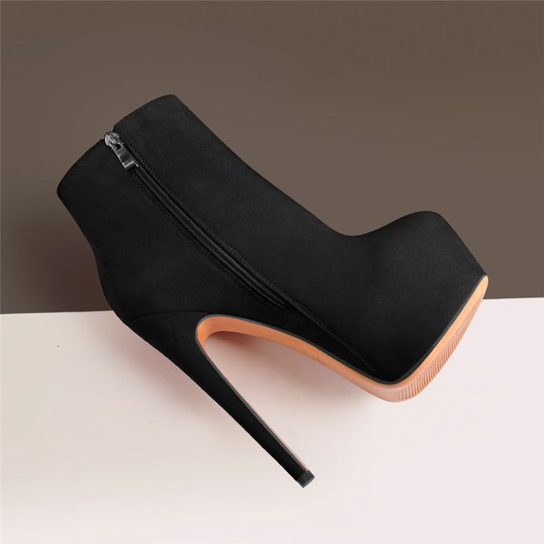 

boots women round toe patform ankle booties black and red flock stiletto side zipper 16cm high heel boots for ladies