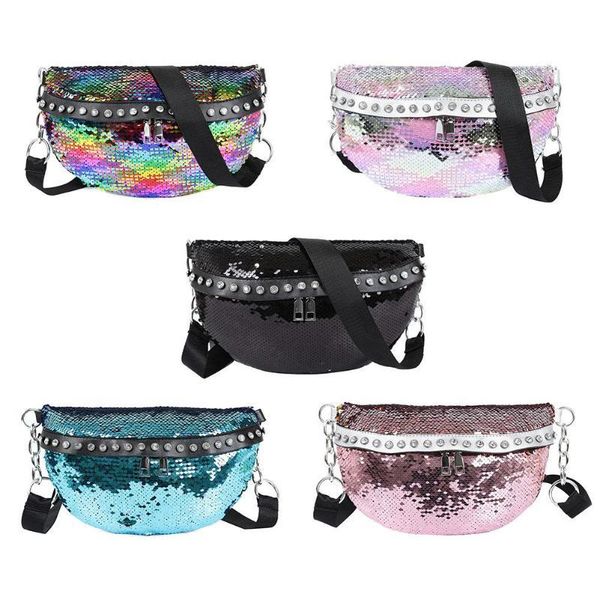 

waist bags dual sequins shoulder women chest belt packs rivet fanny