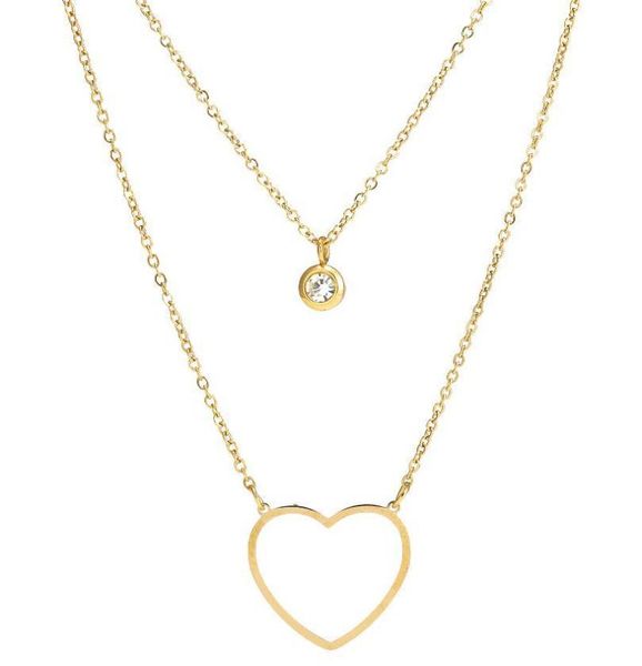 

chains baecyt fashion multi layer heart round stainless steel pendant necklaces for women girls bohemian crystal necklace collar, Silver