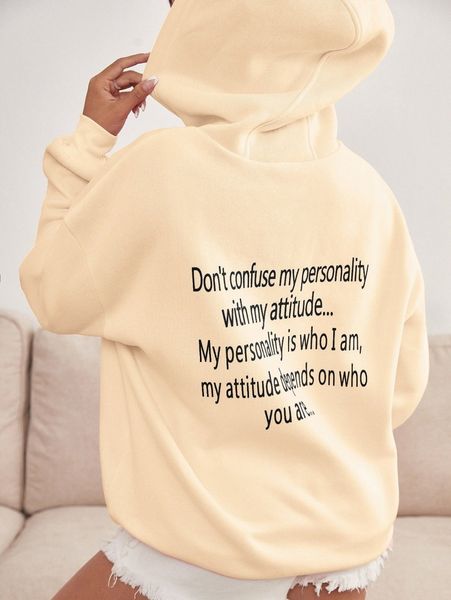 

slogan graphic drop shoulder drawstring thermal hoodie 196q#, White;black