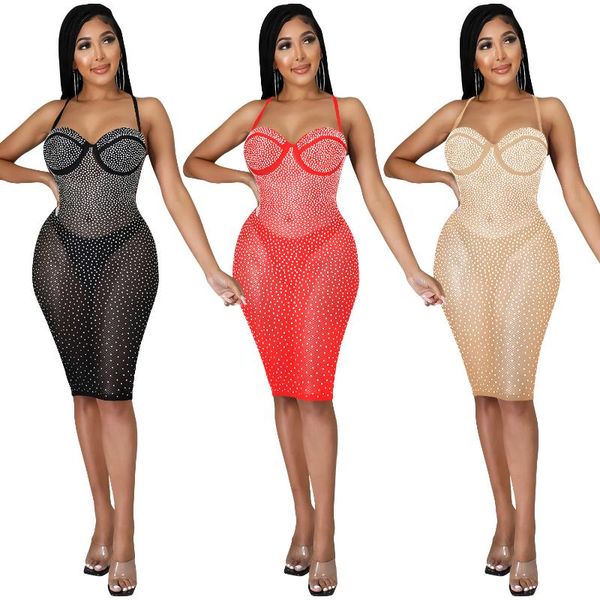 

casual dresses zoctuo dress for women party club night 2021 rhinestone see-through spring, Black;gray