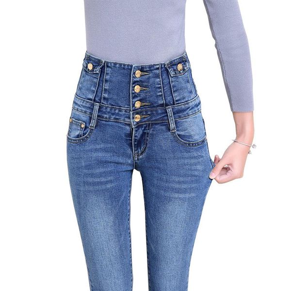 

jeans woman high waist pants spring and autumn women's korean version of elastic large size feet pencil women, Blue
