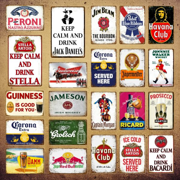 Keep Calm Drink Beer Wine Metal Painting Poster Cornor Drinking save water Plaque Vintage Tin Sign Wall Decor Para Bar Pub Man Cave Placas Decorativas YI-073