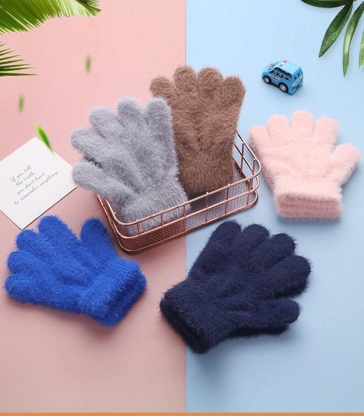 

children's mittens plush knitted gloves for fall/winter 2021 men and women solid fleece thick, White