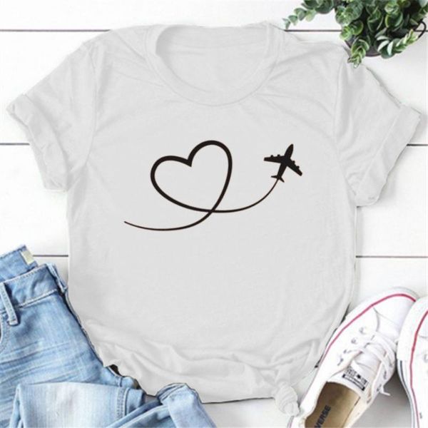 

women's t-shirt airplane heart t shirt flight attendant pilot plane lover gift i planes tshirt traveler trip, White