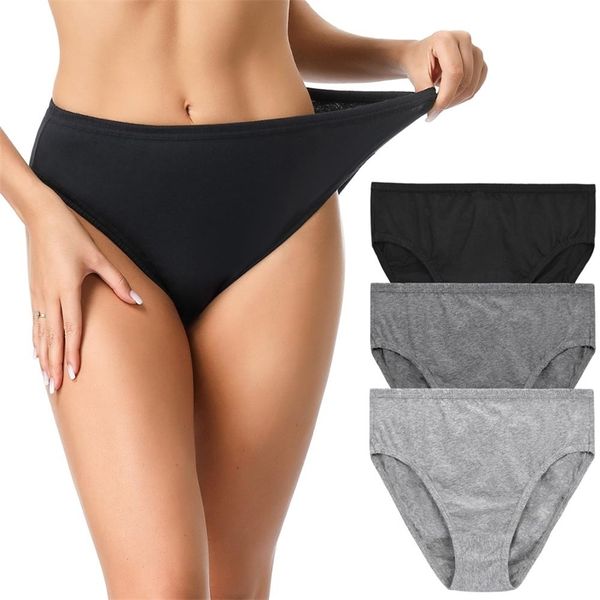 

love 3 in pack plus size panties for women 100% cotton comfort soft underwear ladies high-cut brief panty solid panties 210730, Black;pink