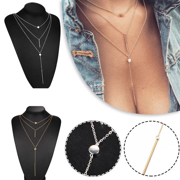 

chains 2021 long strip tassel pendant adjustable multilayer chain women necklace elegant jewelry,small dot clavicle, Silver