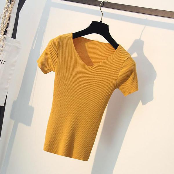 

women's sweaters v-neck women pullovers 2021 summer knitted tees ladies knitting yellow pink white knitwear femme shirts stretch, White;black