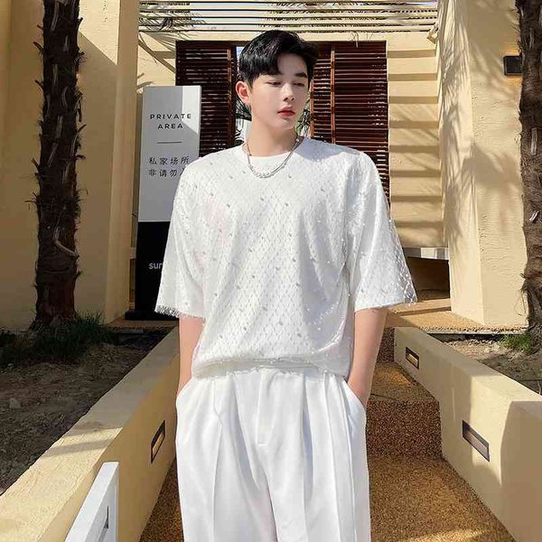 

men's t-shirts summer short-sleeved t-shirt fashion white casual t shirt streetwear korean loose breathable fake two-piece tshirt, White;black