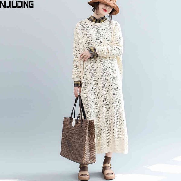 

the long autumn split round neck knitted dress in fall of literary openwork fashion wild slim slimming 210514, Black;gray