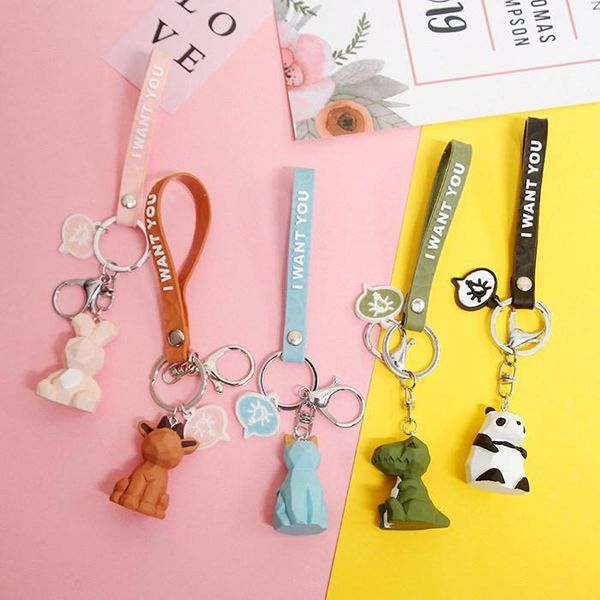 

cell phone straps & charms cartoon geometric faceted dinosaur panda deer doll car keychain school bag pendant creative gift