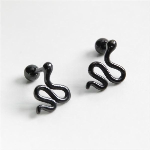 

stud black snake earrings for women stainless steel animal men punk jewelry emo hip-hop, Golden;silver
