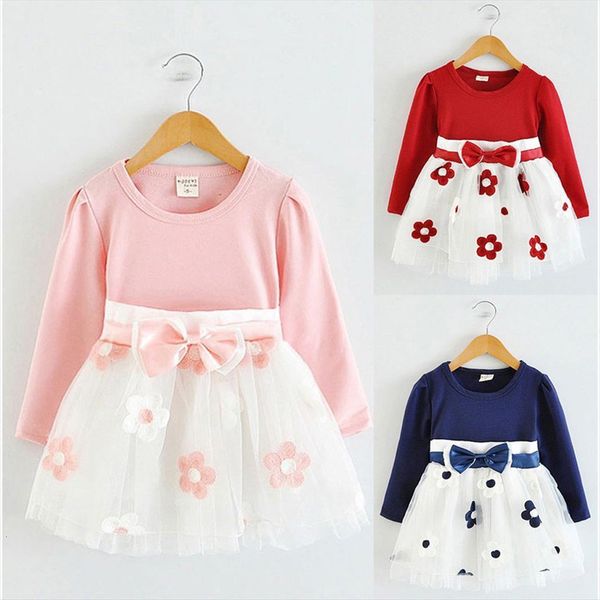 

toddler mesh kids baby girls girl dresses princess unicorn tulle patchwork flower bow clothes vestidos jurk robe prin, Red;yellow