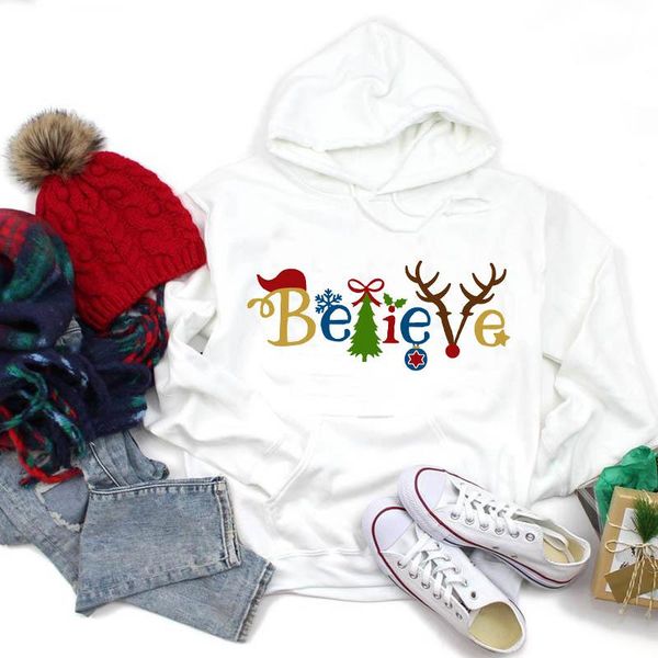 

women's hoodies & sweatshirts winter female sweatshirt clothing for women believe faith deer cartoon 90s happy merry christmas clothes, Black