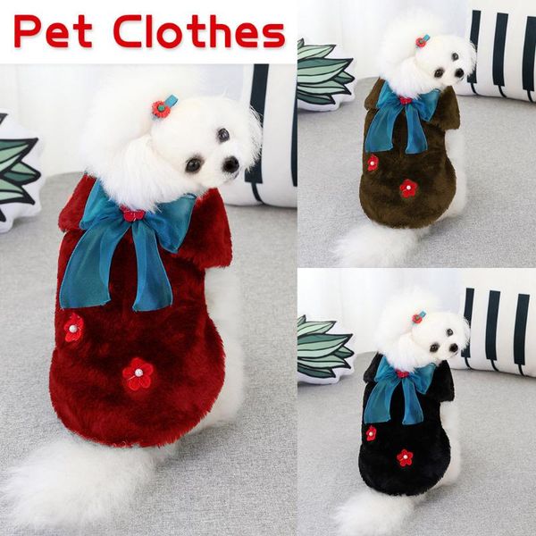 

dog apparel 1pc pet coat two-legged anti- cat clothes european style flower and bow decoration on the back black brown#g30