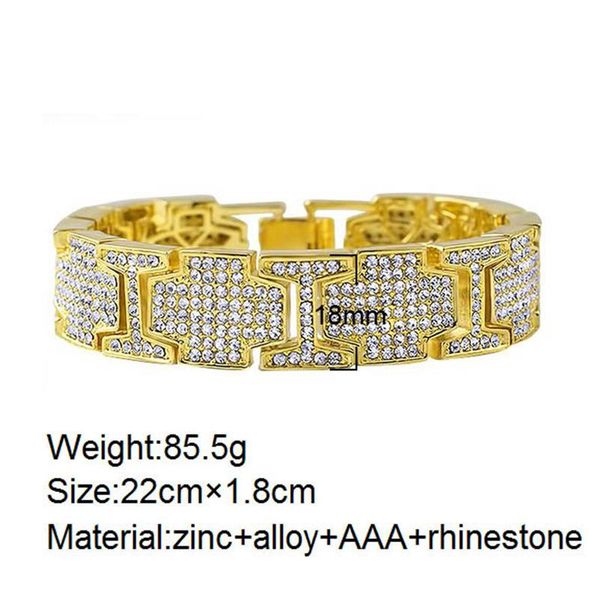 

link, chain hip hop full rhinestones bling iced out rapper cross bracelet gold silver link bracelets bangles for men jewelry, Black