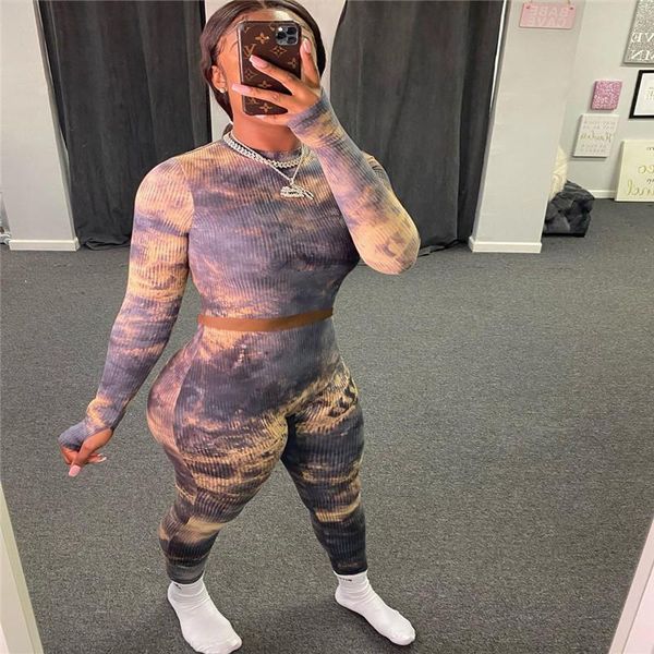 

women's tracksuits 2021 autumn winter track suit joggers woman two piece outfits tie dye long sleeve tunic legging matching sets s-5xl, Gray