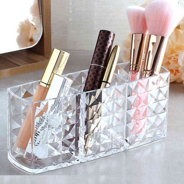 

acrylic brush holder cosmetic storage bathroom organizer eyeliner clear plastic box diamond pattern