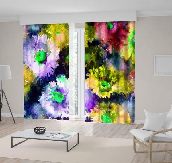 

curtain & drapes flowers bouquet exotic tropical nature floral painting in bright 8colors yellow purple red