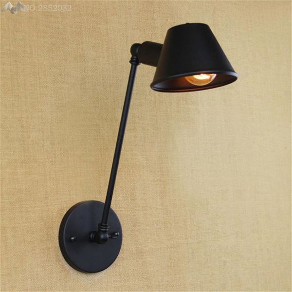 Lâmpada de parede JW Retro Iron Style Industrial Metal Lamphade Swing Rock Sconce Bedroom Estudar Sala de estar Decoração de acessórios