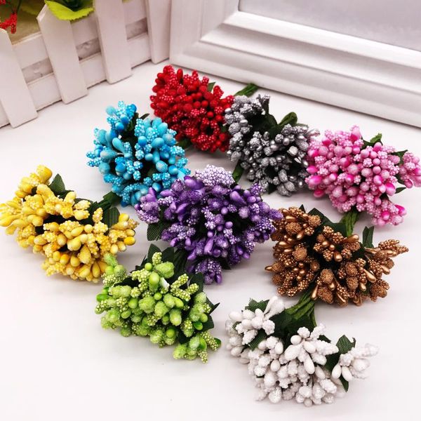 

decorative flowers & wreaths 12pcs/lot artificial flower stamen wire stem/marriage leaves diy wreath wedding box decoration