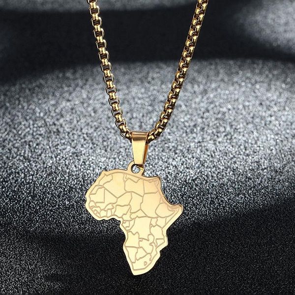 Подвесные ожерелья металлические золото африканская карта колье для мужчин ювелирные украшения из нержавеющей стали Африка округа Пленковая партия.