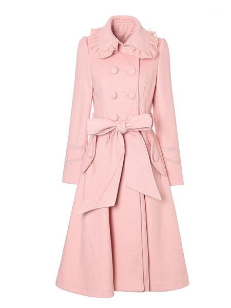 

women's long slim woolen pink trench coat h00152 wool & blends, Black