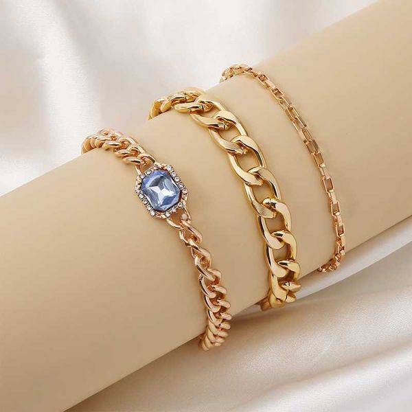 

link, chain l62 women's bracelet three layer metal blue baguette, Black
