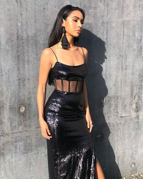 

women bodycon sleeveless mesh sequins black maxi long dress 2021 designer elegant evening party vestido casual dresses, Black;gray