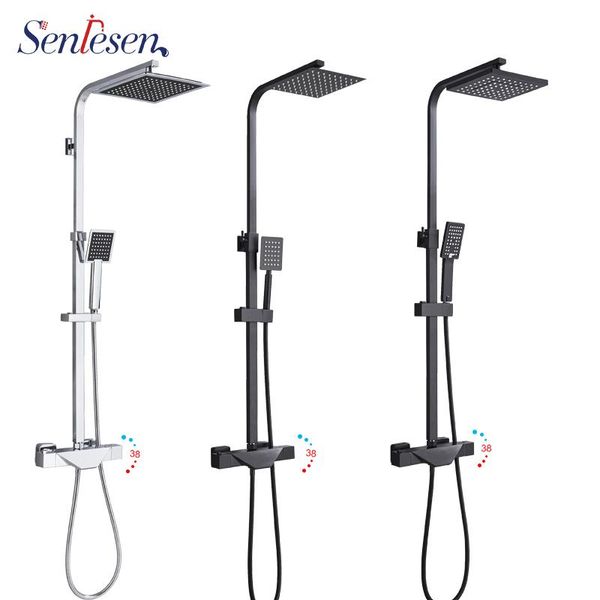 

senlesen chrome shower faucet thermostatic 8'' head and hand bathroom set cold water mixer tap sets
