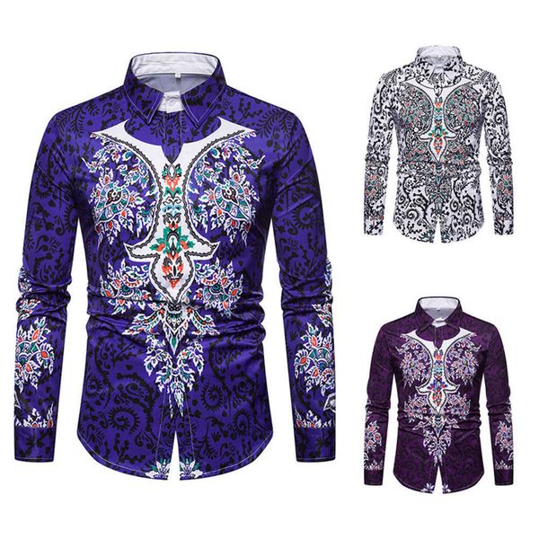 

men's casual shirts shirt spring national style floral 3d three dimensional printing lapel men's long sleeve cs9060 n6pk az4k, White;black