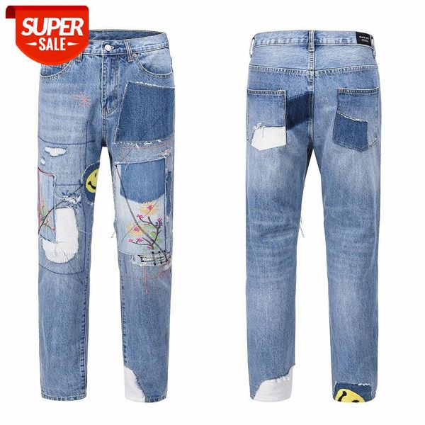 

street style kapital with stitching smiley patch jeans vibe straight loose trousers 6q4a, Black