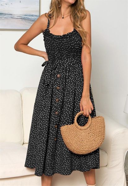 

summer women stylish backless polka dot fashion sleeveless spaghetti strap dress for party daily wear casual dresses, Black;gray