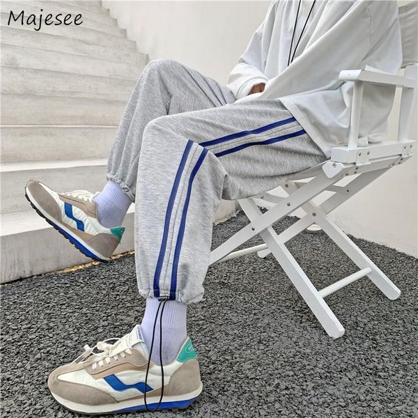 

men's pants casual men summer loose side stripes joggers sweatpants simple preppy style ankle-length all-match couple sportwear chic, Black