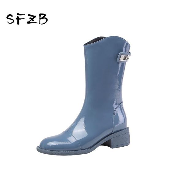 

boots sfzb autumn winter basic women ankle fashion concise genuine leather thick heels working casual platforms shoes woman, Black