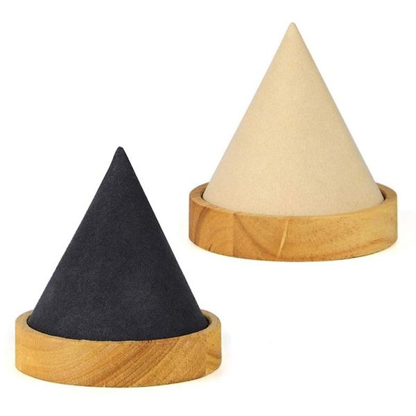 

jewelry pouches, bags 2pcs cone shape wooden bangle bracelet anklet display stand ring watch holder (beige + dark gray), Pink;blue