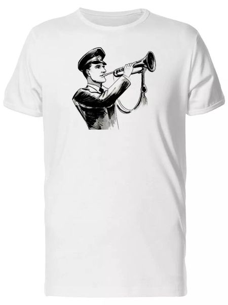 

soldier with trumpet cool sketch men's tee -image by shutterstock, White;black