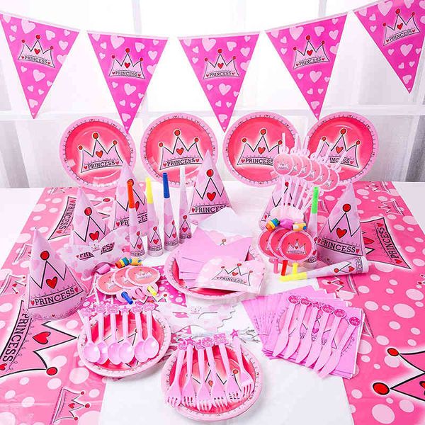 

pink crown set tableware children's party decorations layout props