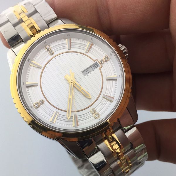 

montre de luxe quartz watch 40mm steel belt butterfly buckle casual business calendar ultrathin waterproof mens watches, Slivery;brown