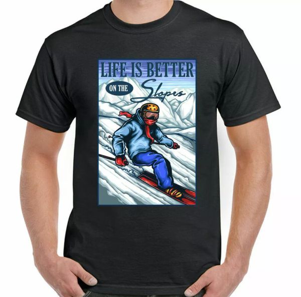 

life is better on the tracks funny mens t-shirt skiing ski boots ski slopes, White;black