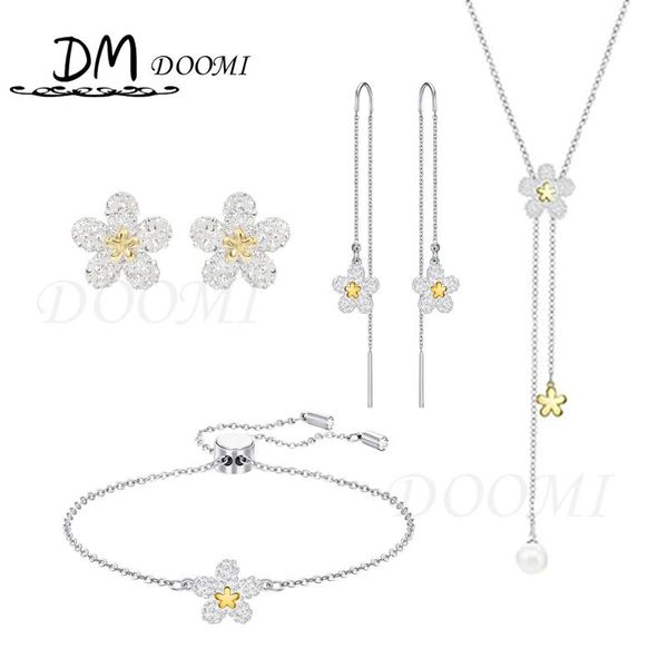 

fashion jewelry swa 1:1 charm, exquisite and charming perforated yellow crystal small daisy flower lady charm earrings chains, Silver