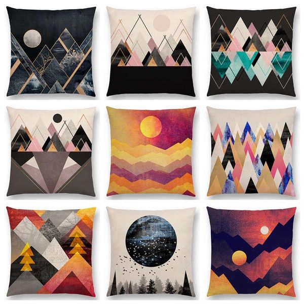 

cushion/decorative pillow sun moon dreamy peaks colorful mountains abstract triangles geometric pattern rainbow diamond cushion sofa throw