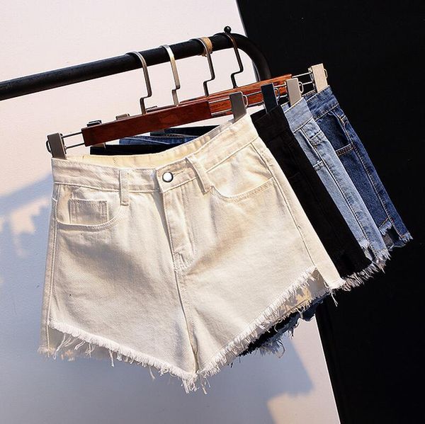 

jean denim cotton shorts mid waist jeans women plus size 5xxxxxl black white blue vintage bottom zipper short pants jupe women's, White;black
