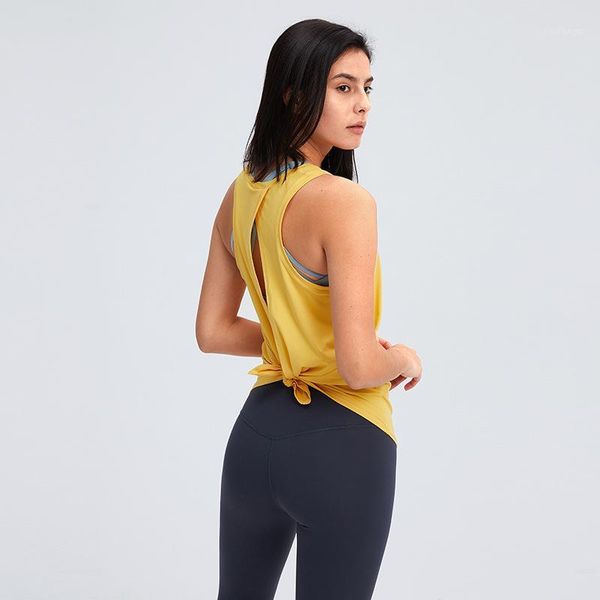 

yoga outfit bow tie beauty back loose breathable running sports blouse naked skin-friendly vest