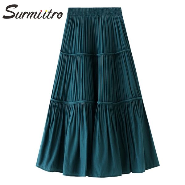 

fashion summer long skirt women korean style yellow high waist aesthetic midi pleated female 210421, Black