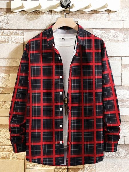 

romwe guys plaid print button front shirt without tee v1ej#, White;black